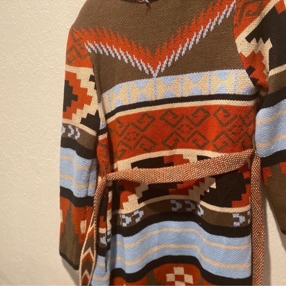 Vintage A na long Aztec colorful open knit cardigan sweater - Picture 4 of 6